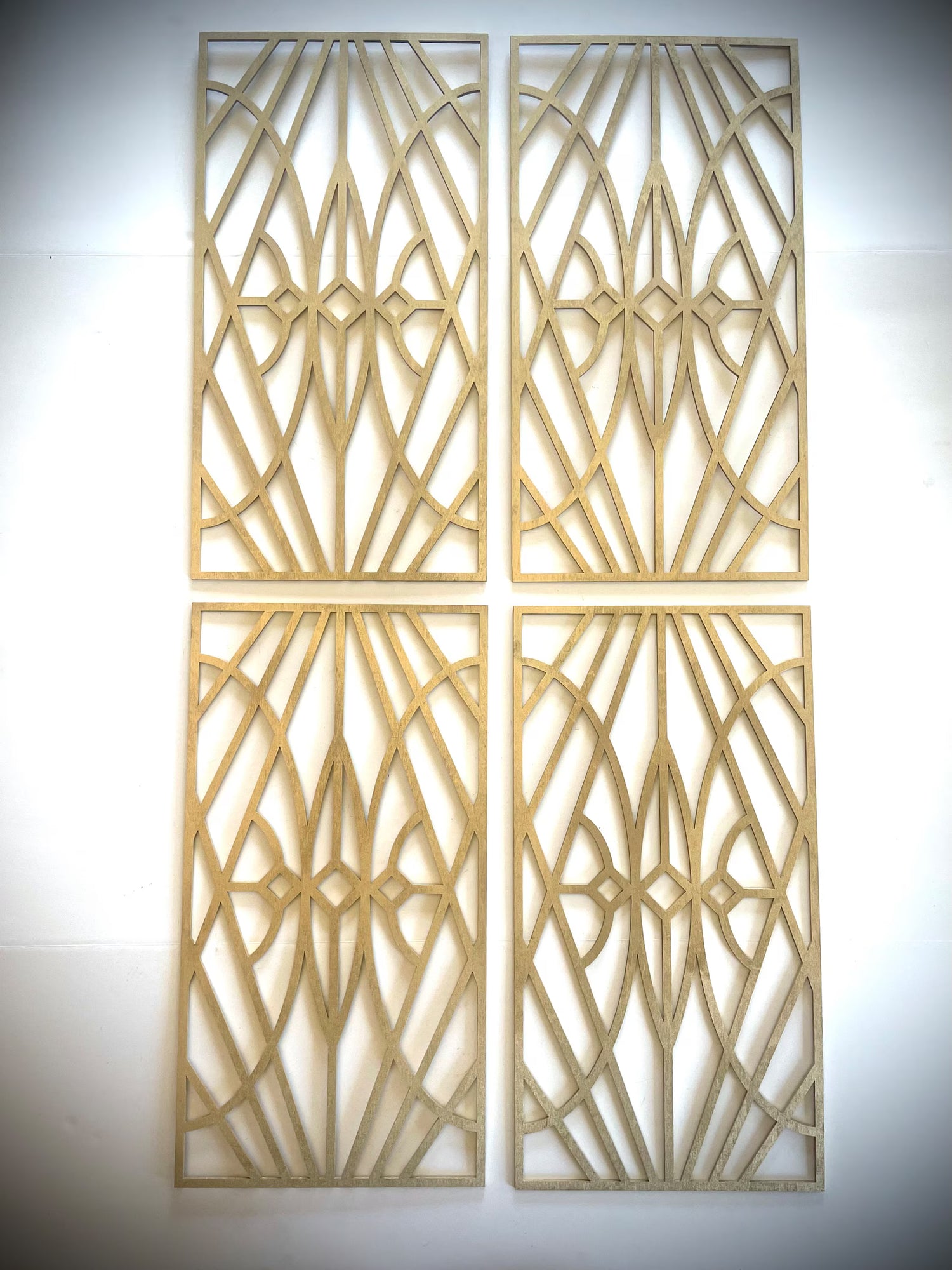 Boho Modern Frank Lloyd Wright-Inspired Art Deco Geometry 4-Panel Wood Wall Art, Set T