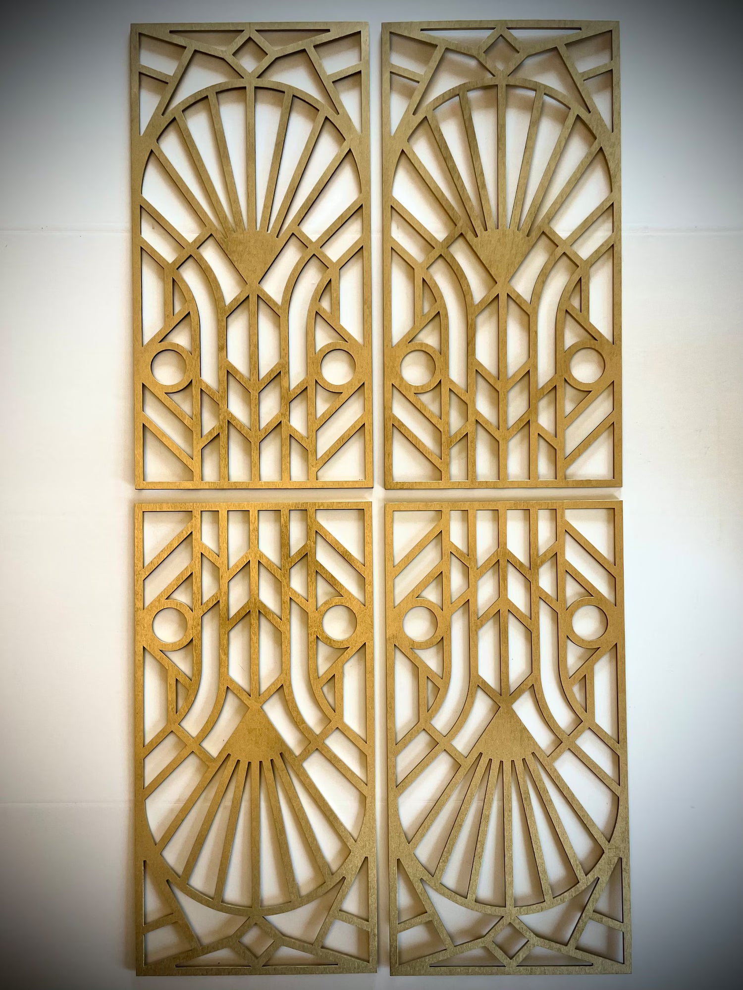 Boho Modern Frank Lloyd Wright-Inspired Art Deco Geometry 4-Panel Wood Wall Art, Set X