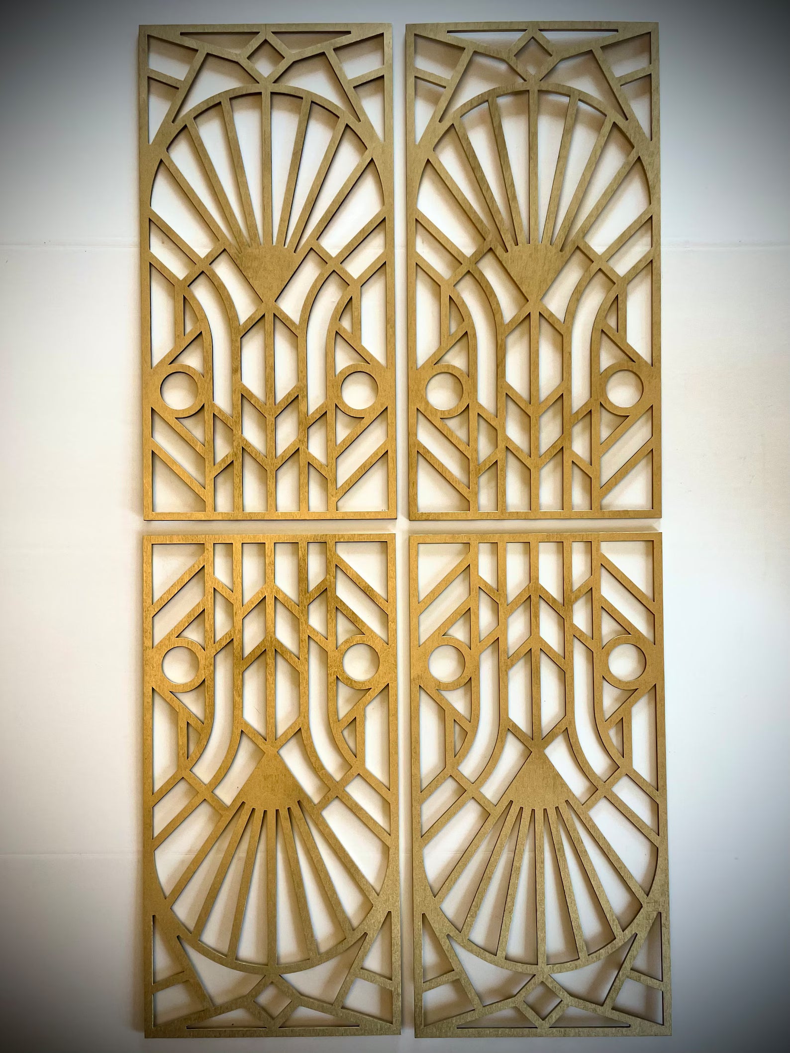 Boho Modern Frank Lloyd Wright-Inspired Art Deco Geometry 4-Panel Wood Wall Art, Set X