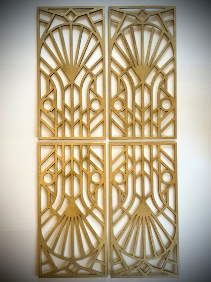 Boho Modern Frank Lloyd Wright-Inspired Art Deco Geometry 4-Panel Wood Wall Art, Set X