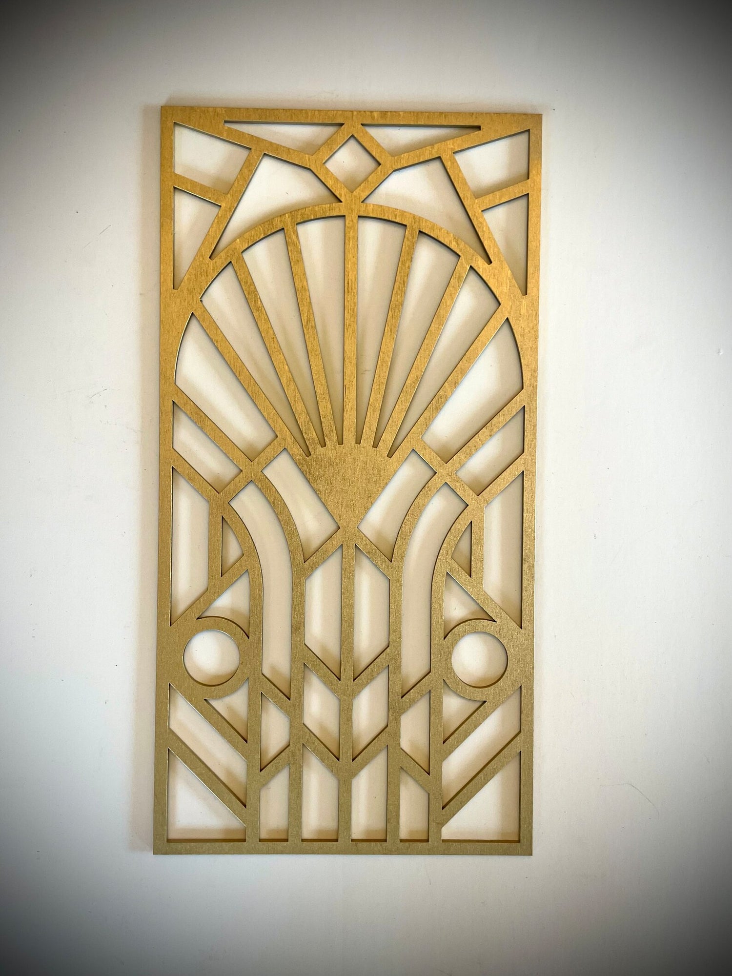Boho Modern Frank Lloyd Wright-Inspired Art Deco Geometry 4-Panel Wood Wall Art, Set X