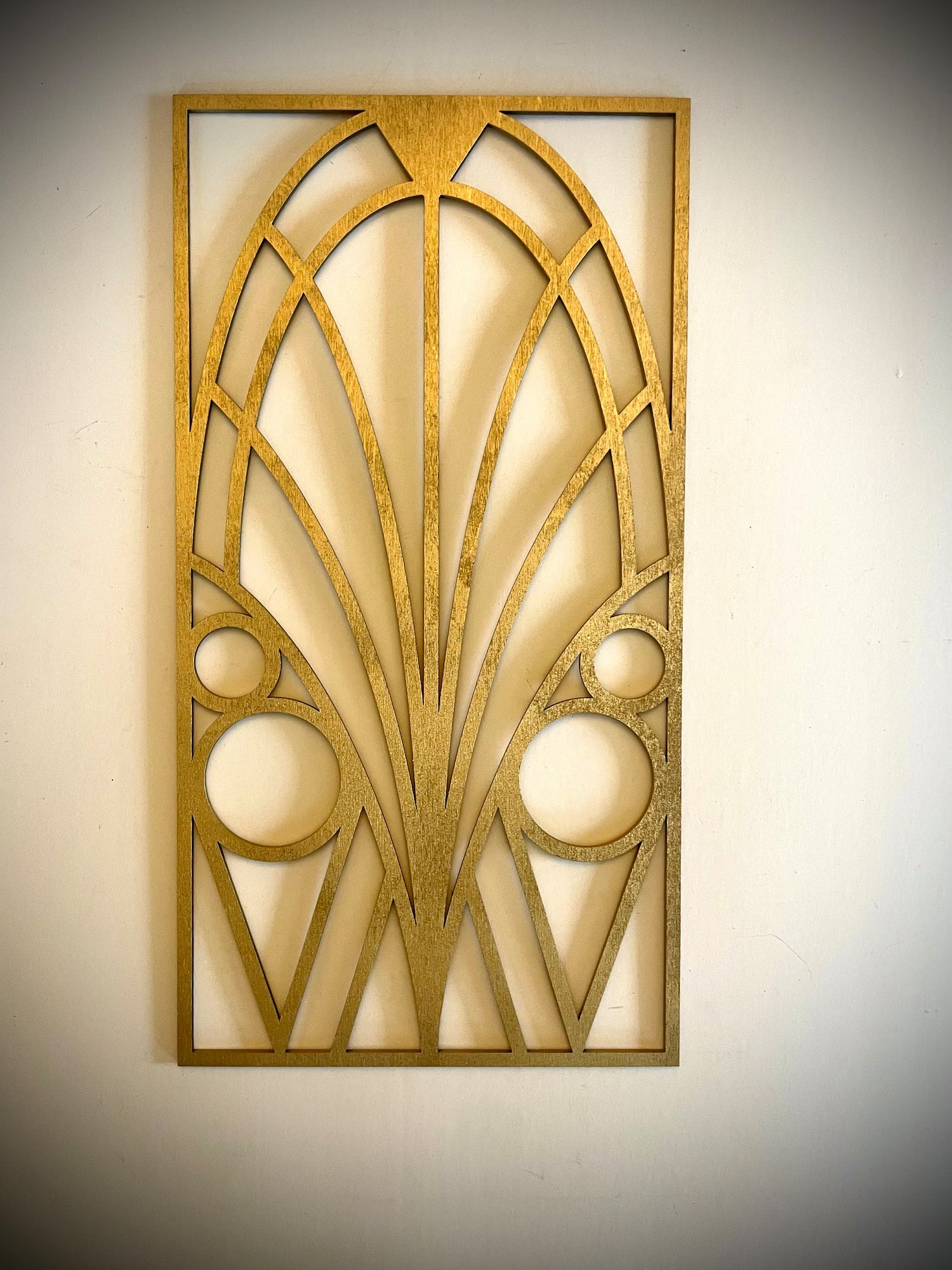 Boho Modern Frank Lloyd Wright-Inspired Art Deco Geometry 4-Panel Wood Wall Art, Set Y