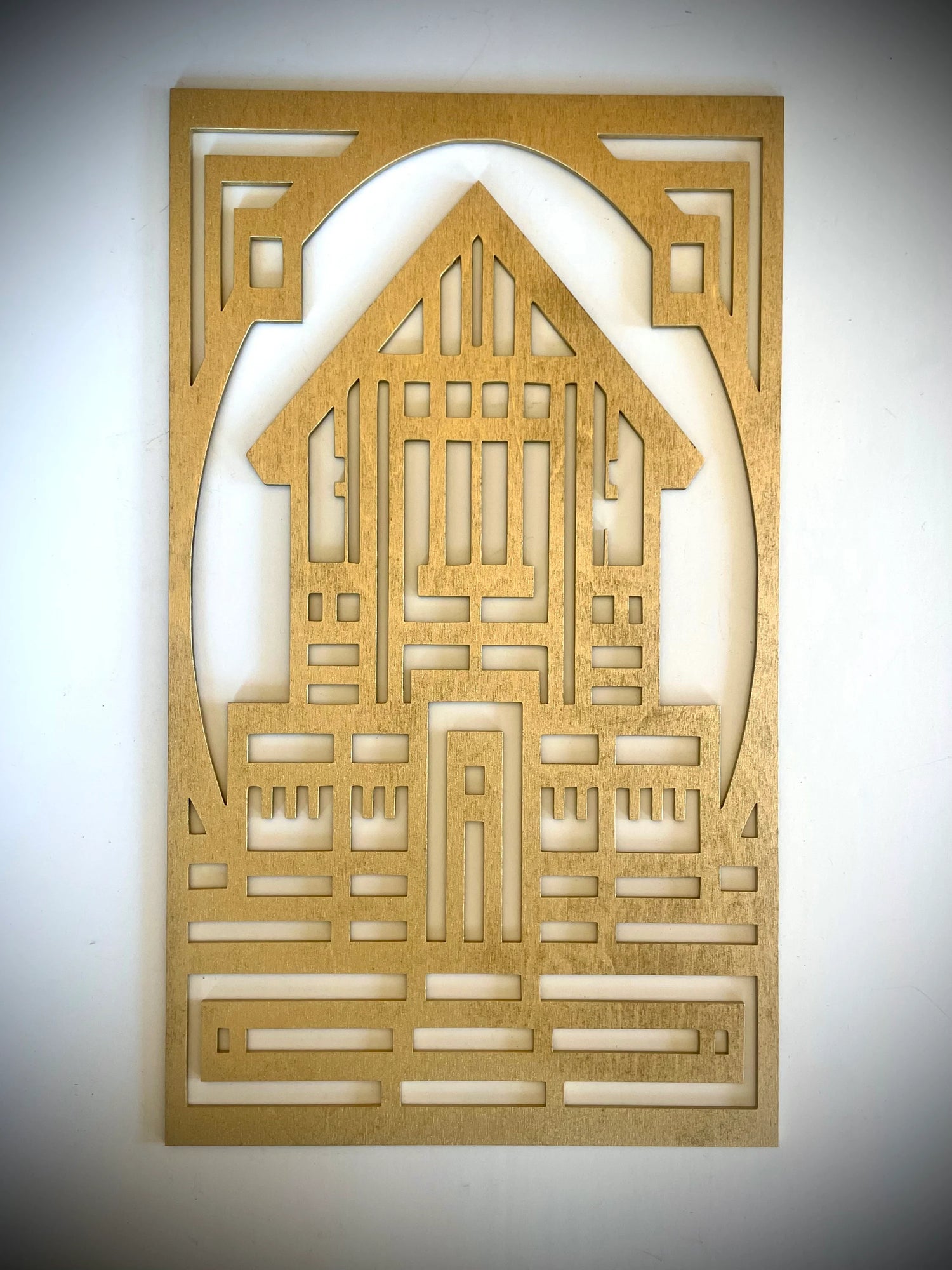Boho Modern Frank Lloyd Wright-Inspired Art Deco Houses 3-Panel Wood Wall Art, Set AB