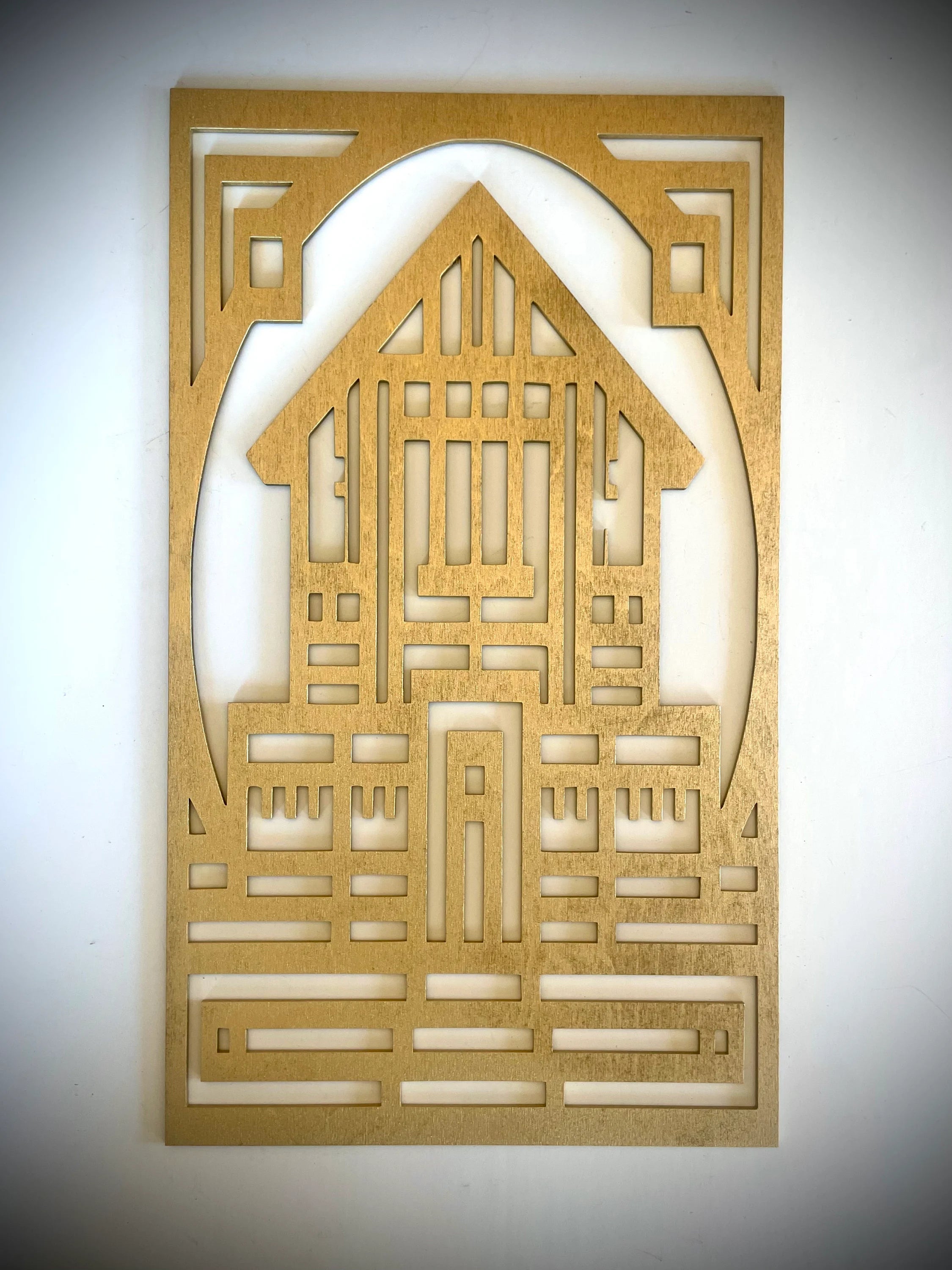 Boho Modern Frank Lloyd Wright-Inspired Art Deco Houses 3-Panel Wood Wall Art, Set AB