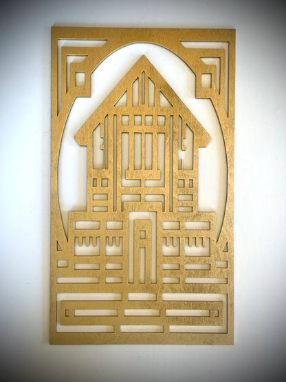 Boho Modern Frank Lloyd Wright-Inspired Art Deco Houses 3-Panel Wood Wall Art, Set AB