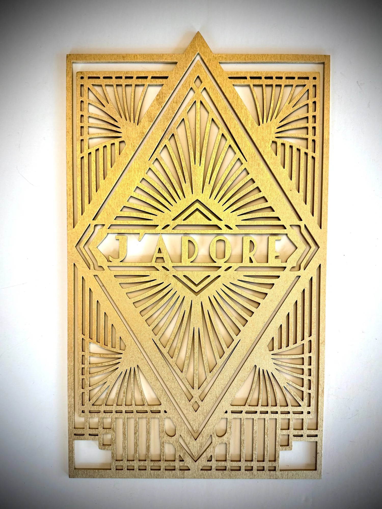 Boho Modern Frank Lloyd Wright-Inspired Art Deco Love Themed 3-Panel Wood Wall Art
