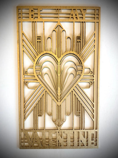 Boho Modern Frank Lloyd Wright-Inspired Art Deco Love Themed 3-Panel Wood Wall Art