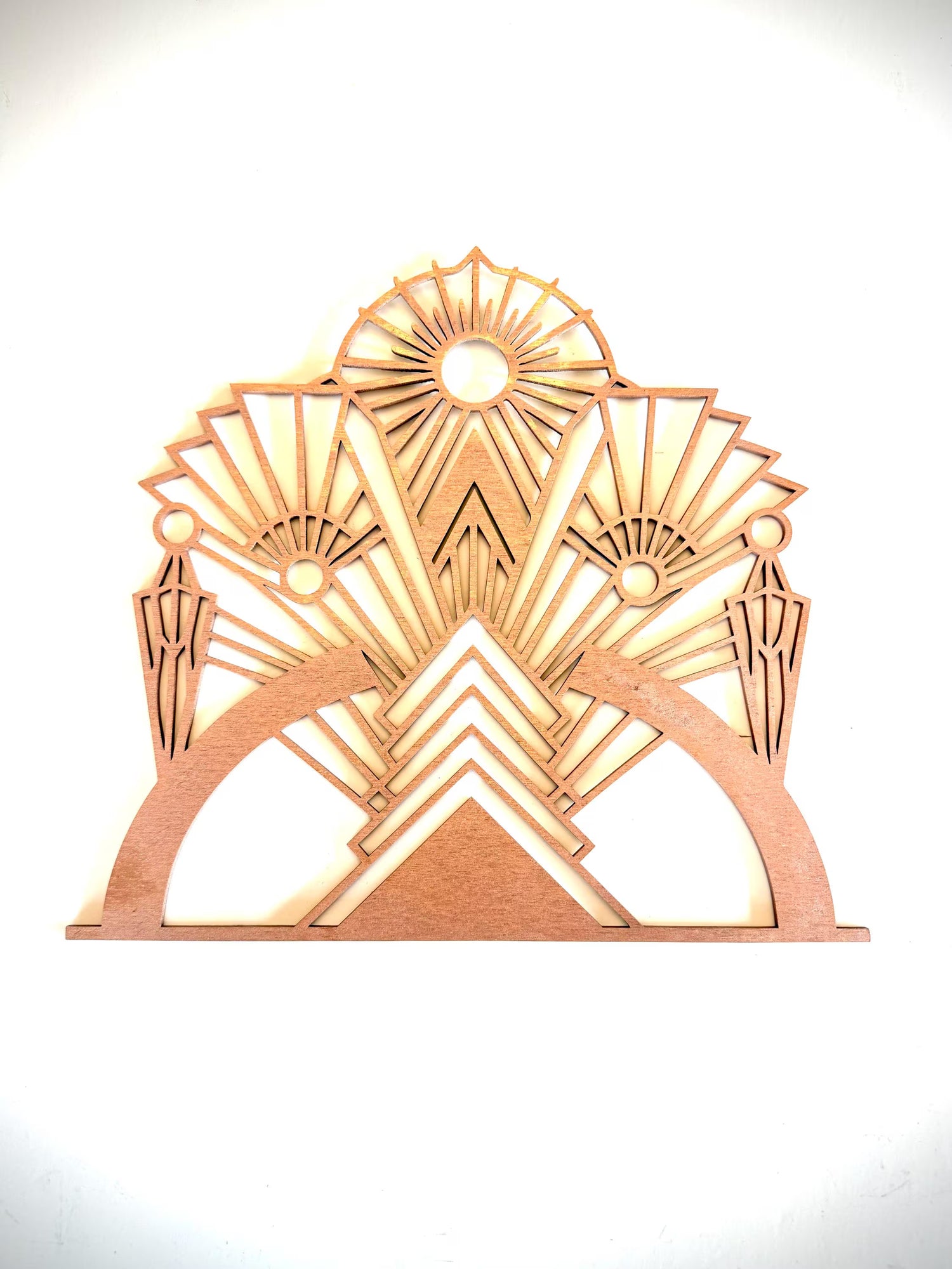 Boho Modern Frank Lloyd Wright-Inspired Art Deco Marquees 3-Panel Wood Wall Art, Set C