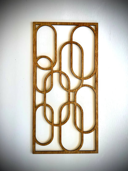 Boho Modern Frank Lloyd Wright-Inspired Art Deco Ovals 4-Panel Wood Wall Art, Set R