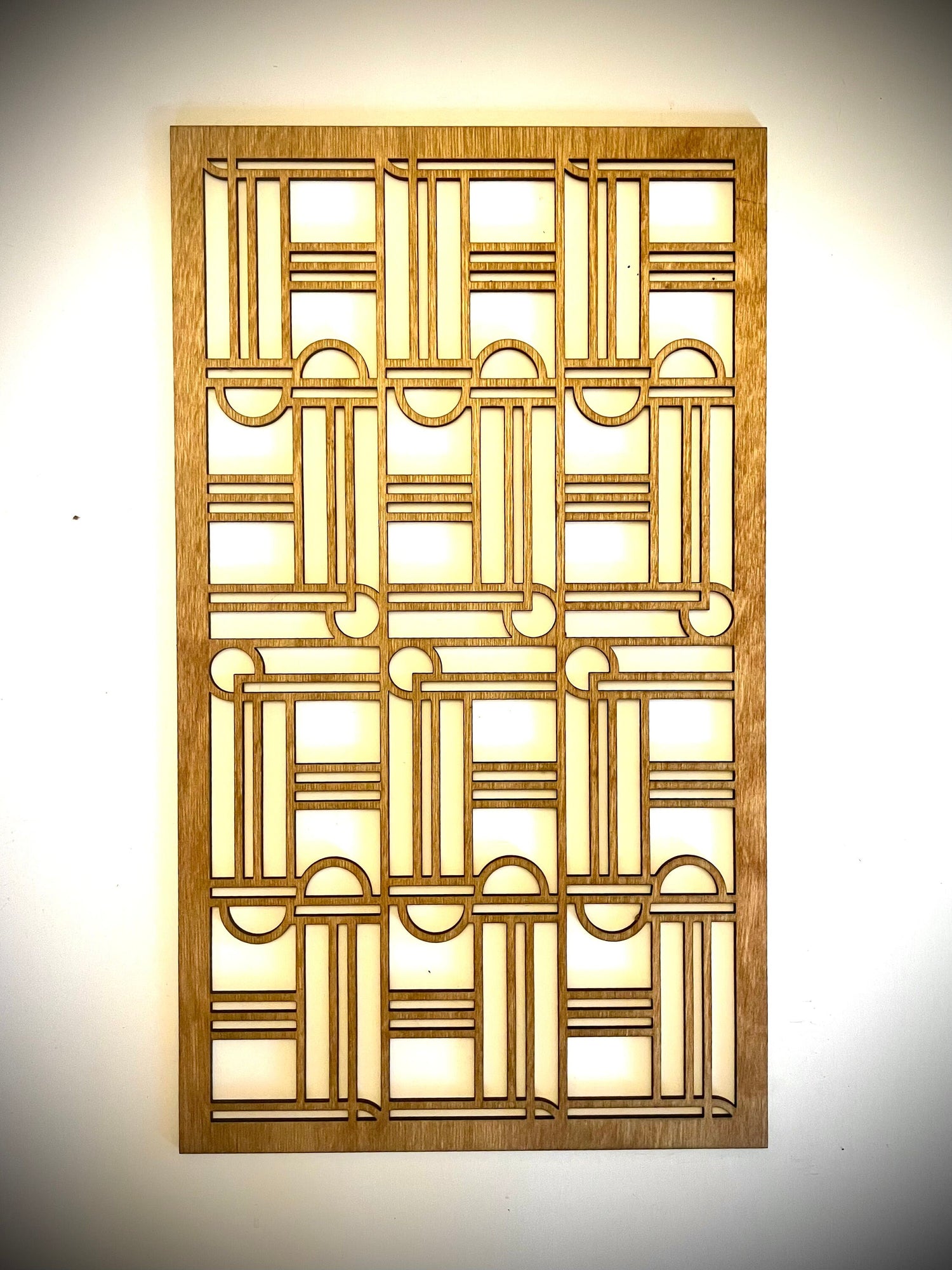 Boho Modern Frank Lloyd Wright-Inspired Art Deco Semi Circles 3-Panel Wood Wall Art, Set Q