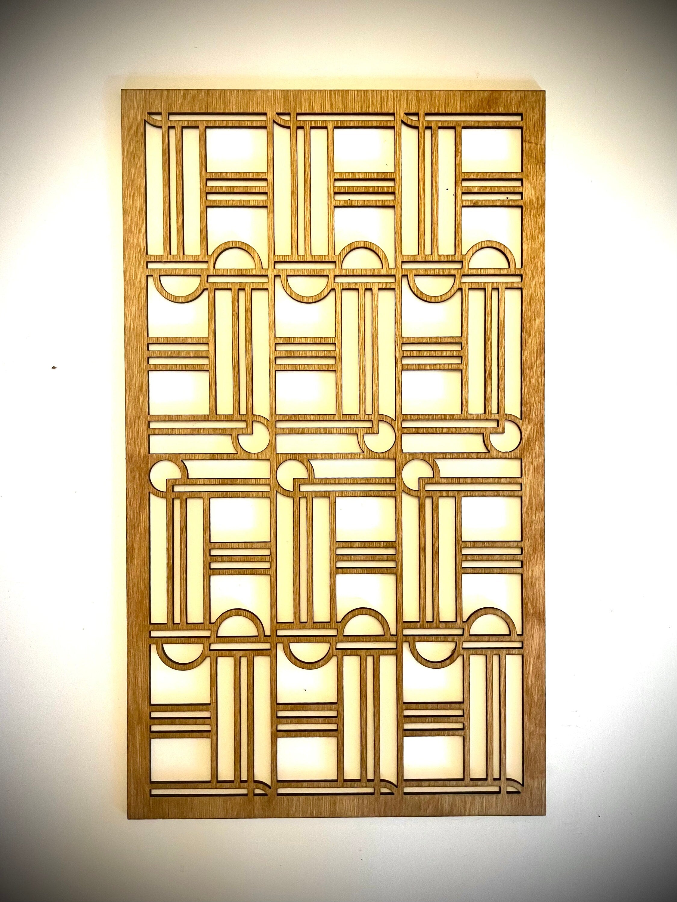 Boho Modern Frank Lloyd Wright-Inspired Art Deco Semi Circles 3-Panel Wood Wall Art, Set Q