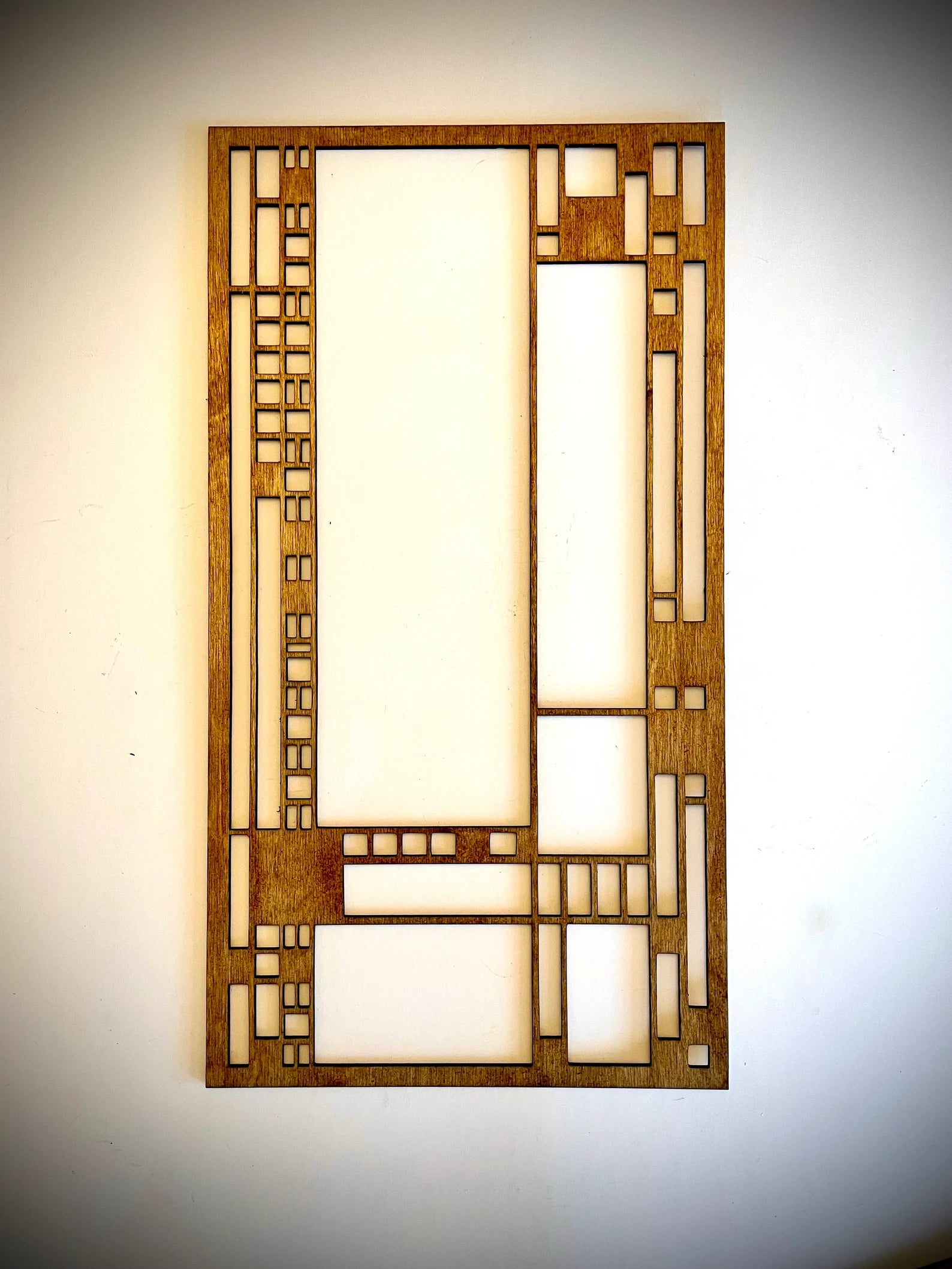 Boho Modern Frank Lloyd Wright-Inspired Art Deco Stained Glass 4-Panel Wood Wall Art, Set J