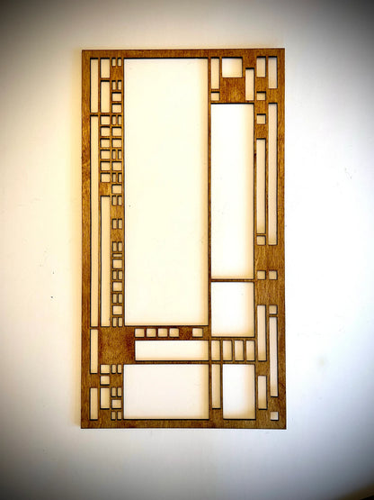 Boho Modern Frank Lloyd Wright-Inspired Art Deco Stained Glass 4-Panel Wood Wall Art, Set J