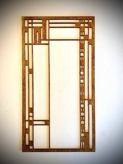 Boho Modern Frank Lloyd Wright-Inspired Art Deco Stained Glass 4-Panel Wood Wall Art, Set J