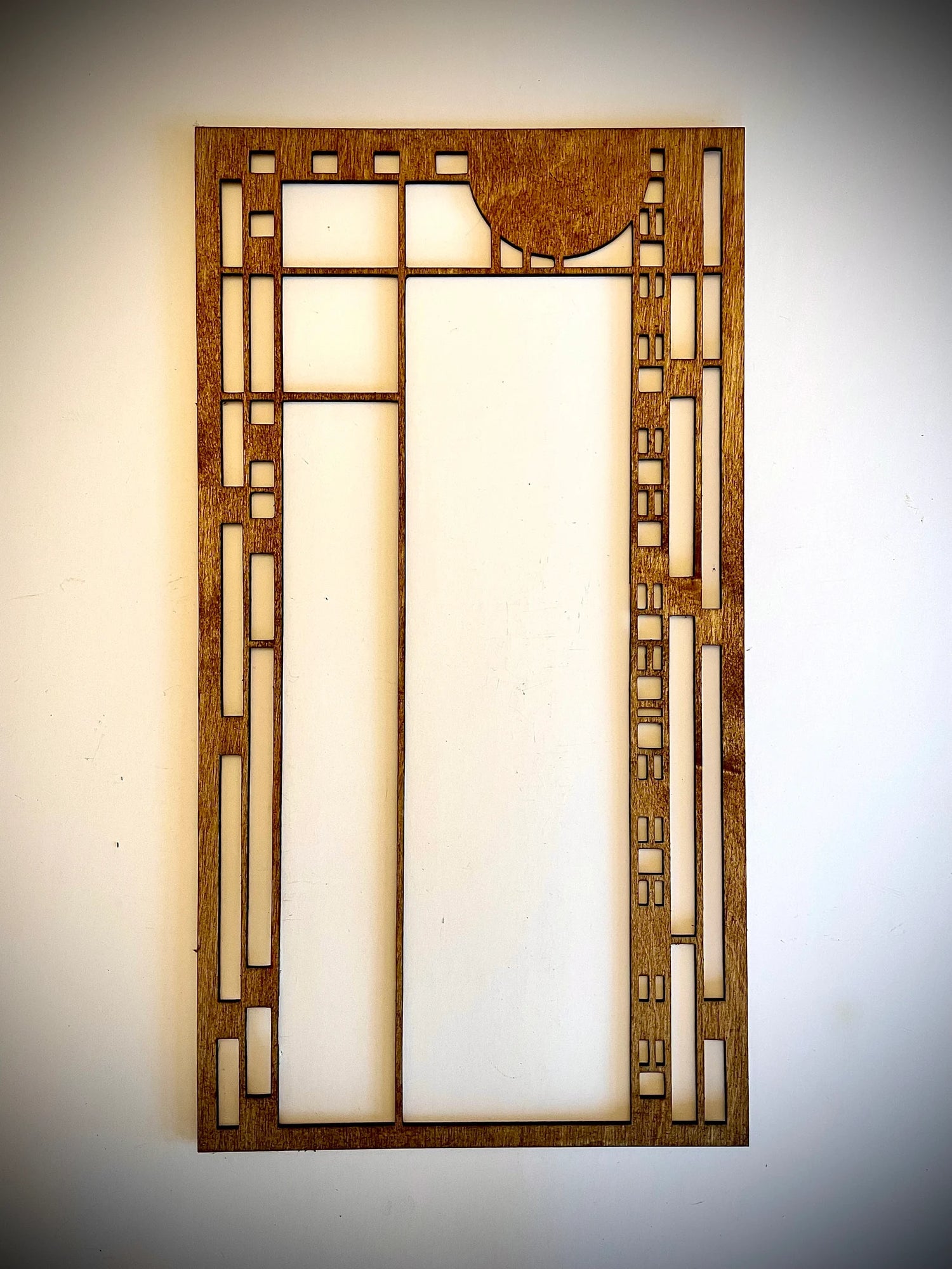 Boho Modern Frank Lloyd Wright-Inspired Art Deco Stained Glass 4-Panel Wood Wall Art, Set J