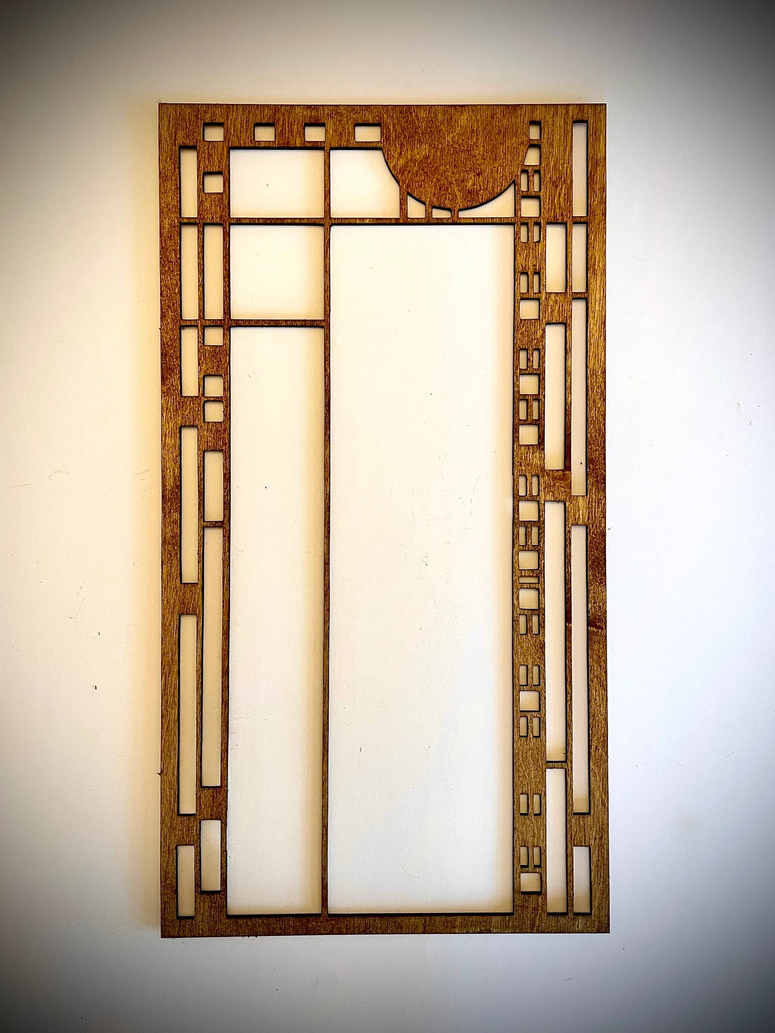 Boho Modern Frank Lloyd Wright-Inspired Art Deco Stained Glass 4-Panel Wood Wall Art, Set J