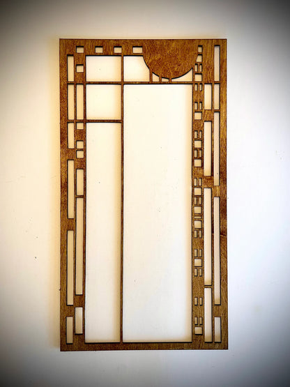 Boho Modern Frank Lloyd Wright-Inspired Art Deco Stained Glass 4-Panel Wood Wall Art, Set J