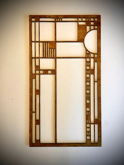 Boho Modern Frank Lloyd Wright-Inspired Art Deco Stained Glass 4-Panel Wood Wall Art, Set J