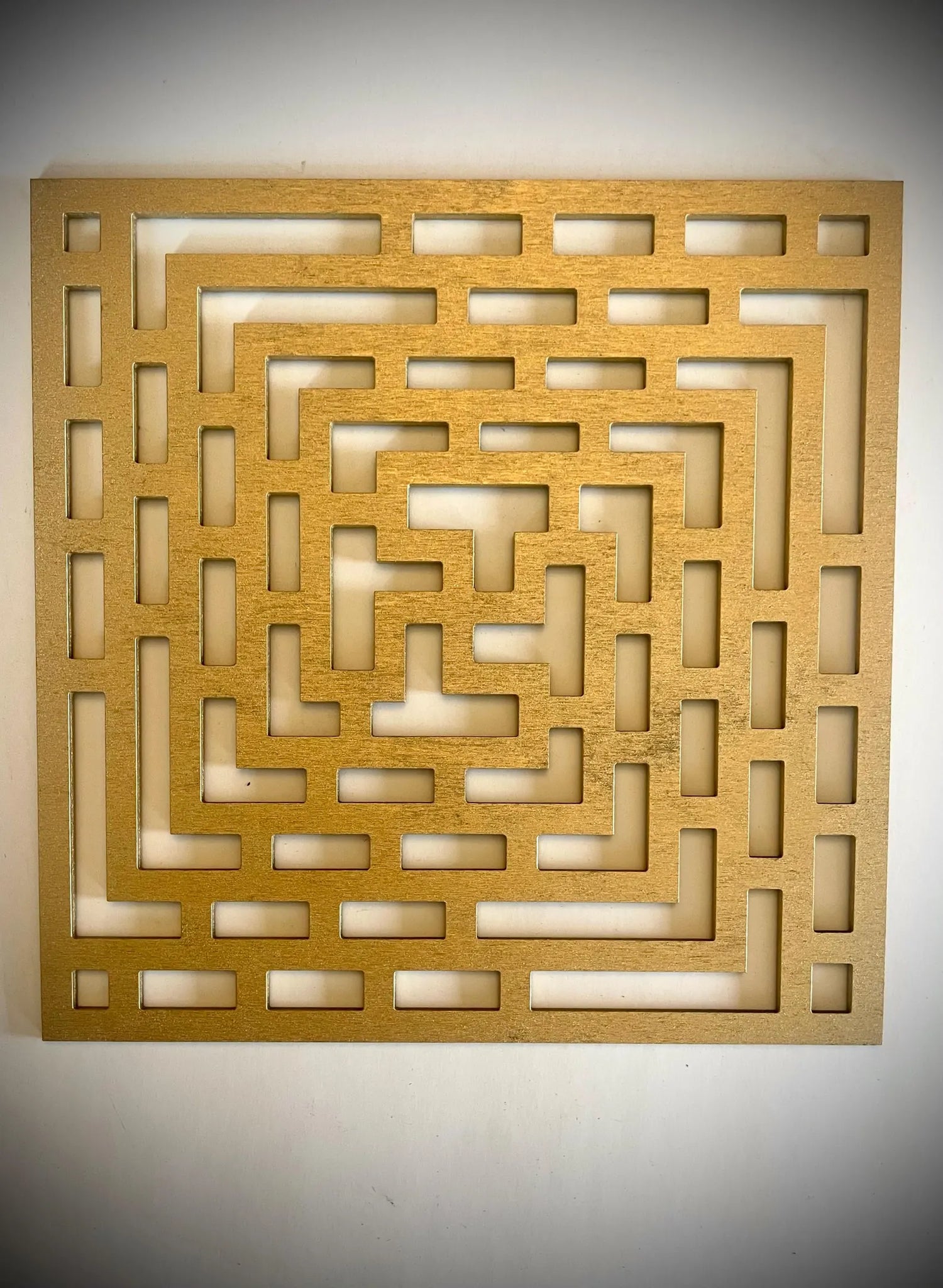 Boho Modern Frank Lloyd Wright-Inspired Chinese Symbols Squares 4-Panel Wood Wall Art