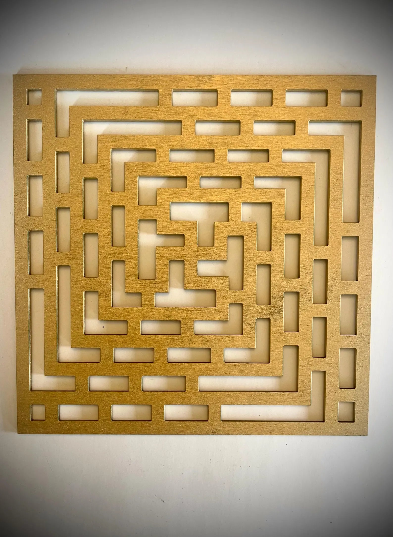 Boho Modern Frank Lloyd Wright-Inspired Chinese Symbols Squares 4-Panel Wood Wall Art