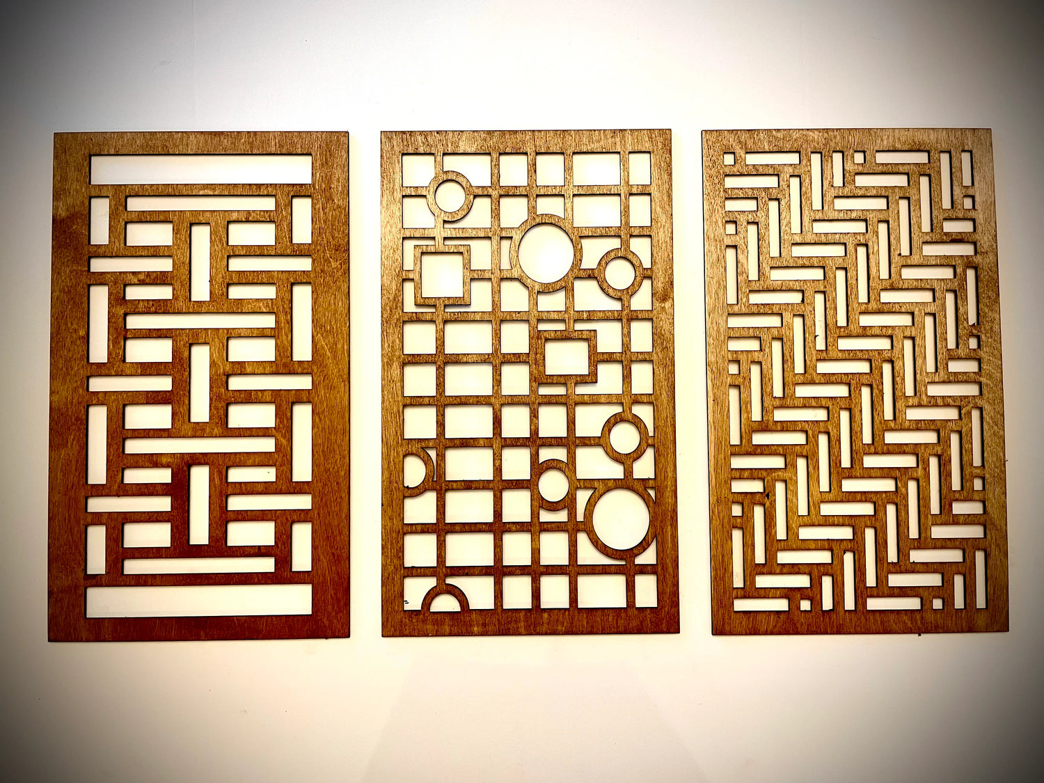 Boho Modern Geometry Frank Lloyd Wright-Inspired 3-Panel Wood Wall Art