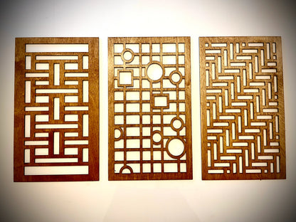Boho Modern Geometry Frank Lloyd Wright-Inspired 3-Panel Wood Wall Art
