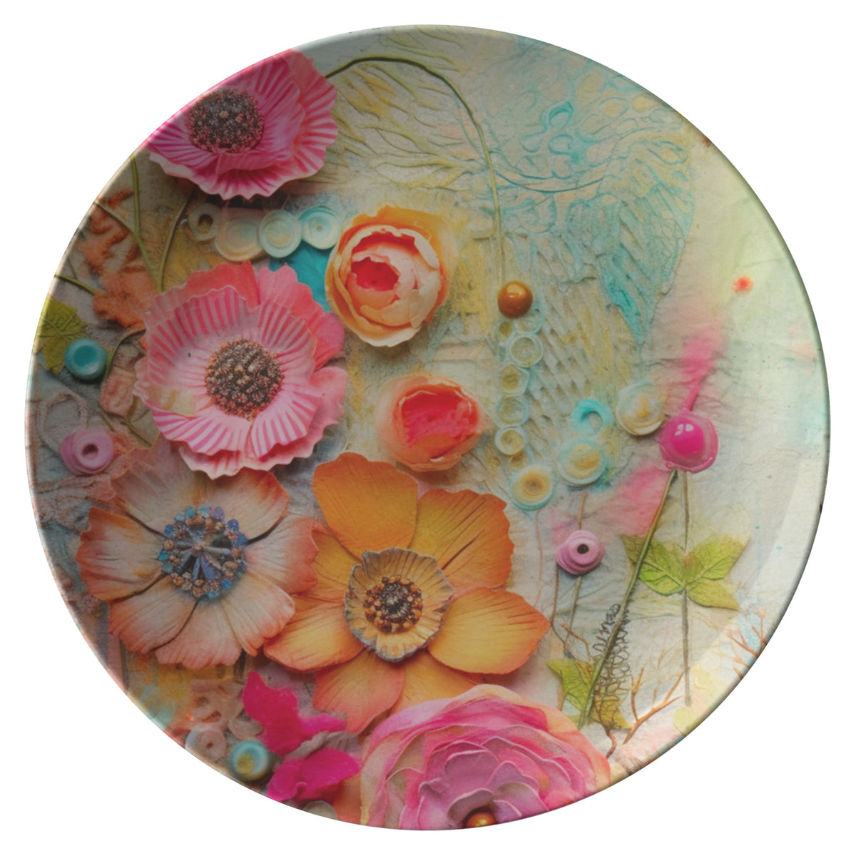 Boho Dinner Plates, Pressed Faux Flowers, Retro Bohemian Hippie Style Dinnerware - Mid Century Modern Gal