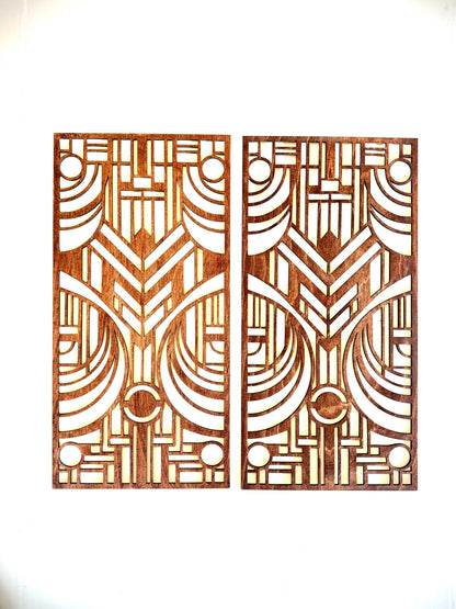 Boho Modern Frank Lloyd Wright-Inspired Art Deco Geometry 2-Panel Wood Wall Art, Set AA