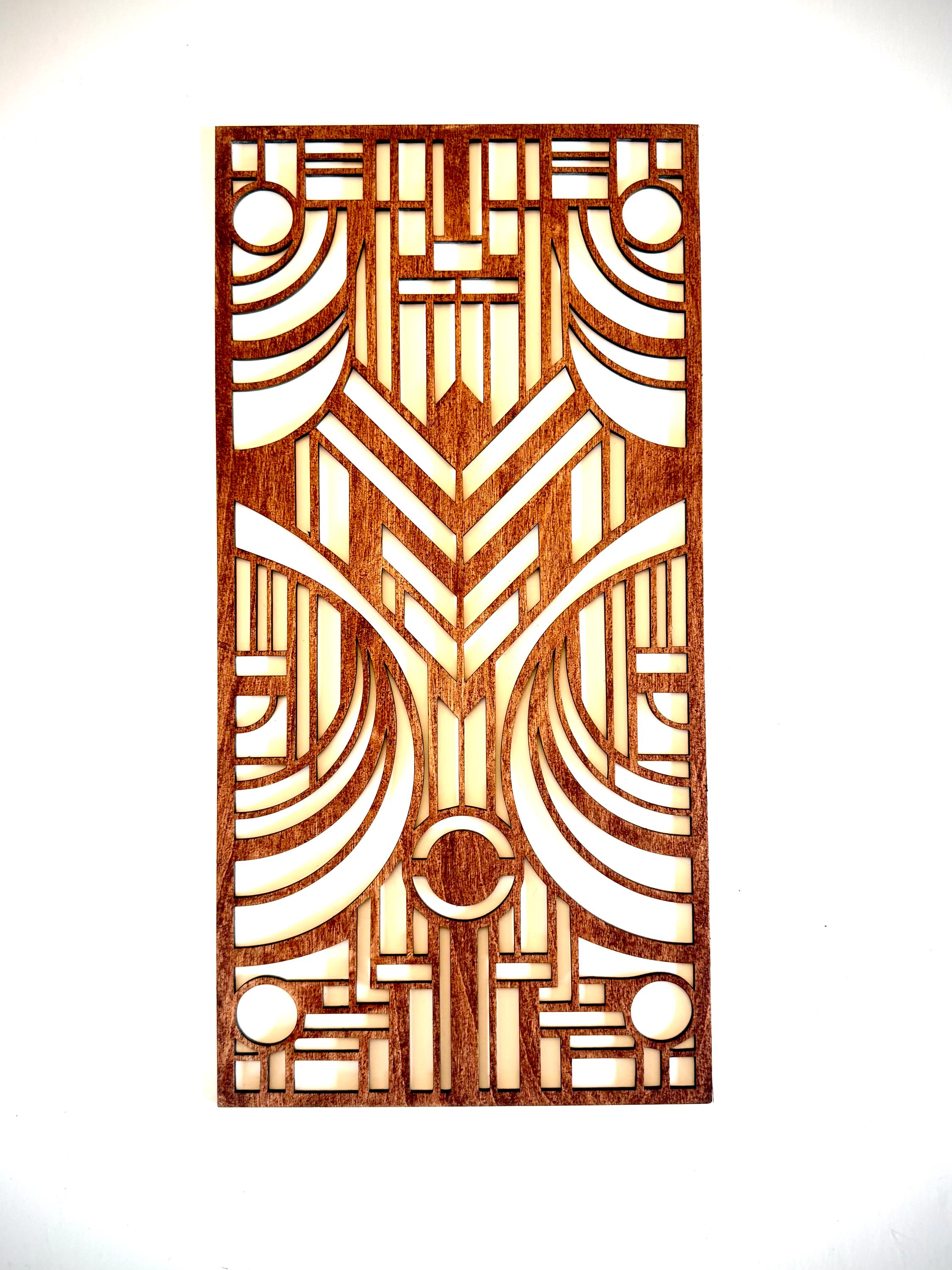 Boho Modern Frank Lloyd Wright-Inspired Art Deco Geometry 2-Panel Wood Wall Art, Set AA