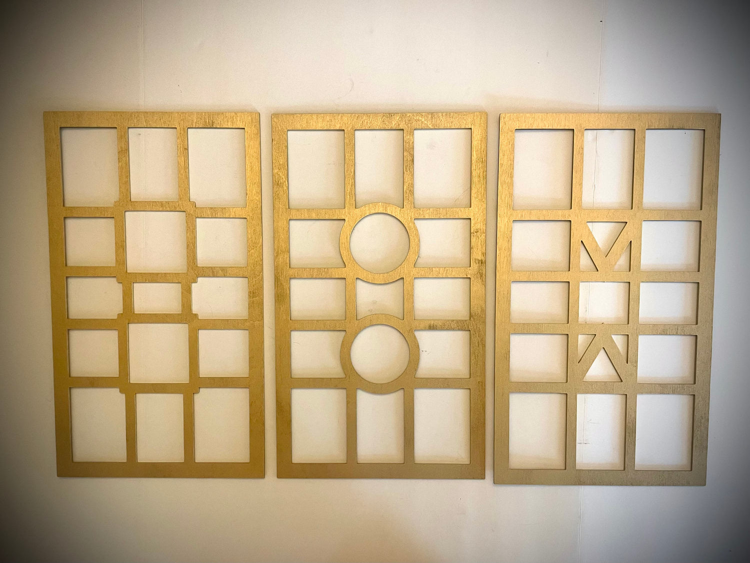 Boho Modern Frank Lloyd Wright-Inspired Art Deco 3-Panel Wood Wall Art, Set W
