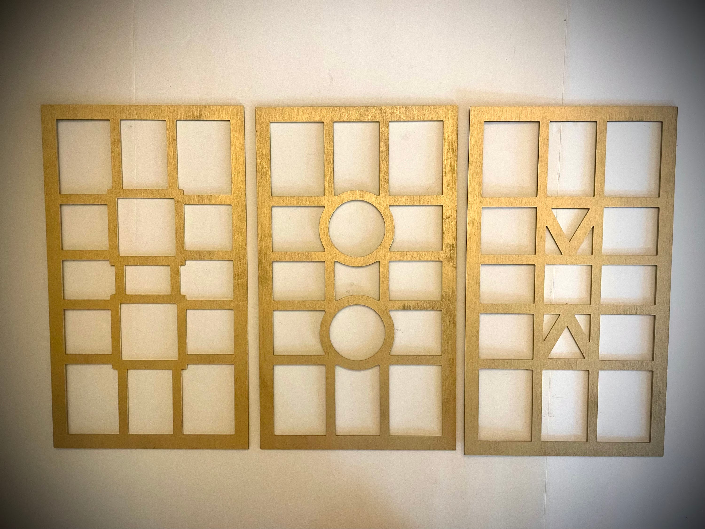 Boho Modern Frank Lloyd Wright-Inspired Art Deco 3-Panel Wood Wall Art, Set W