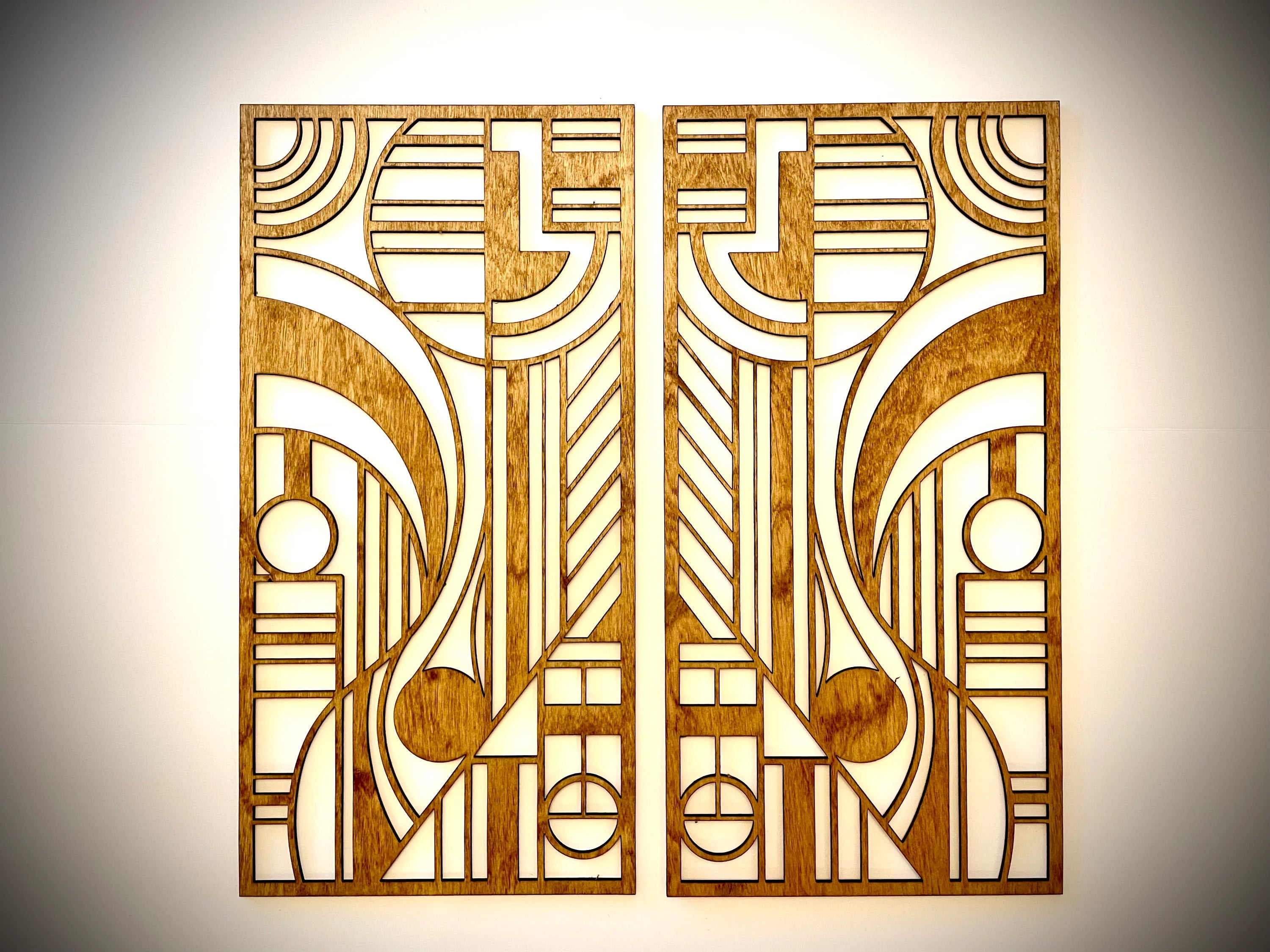 Boho Modern Frank Lloyd Wright-Inspired Art Deco Geometry 2-Panel Wood Wall Art