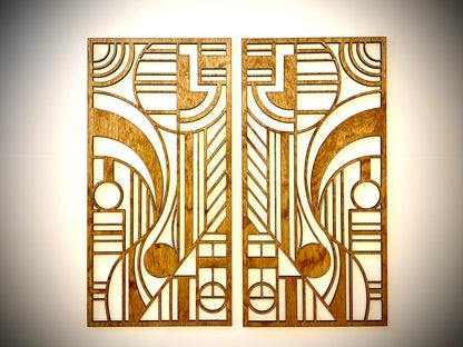 Boho Modern Frank Lloyd Wright-Inspired Art Deco Geometry 2-Panel Wood Wall Art