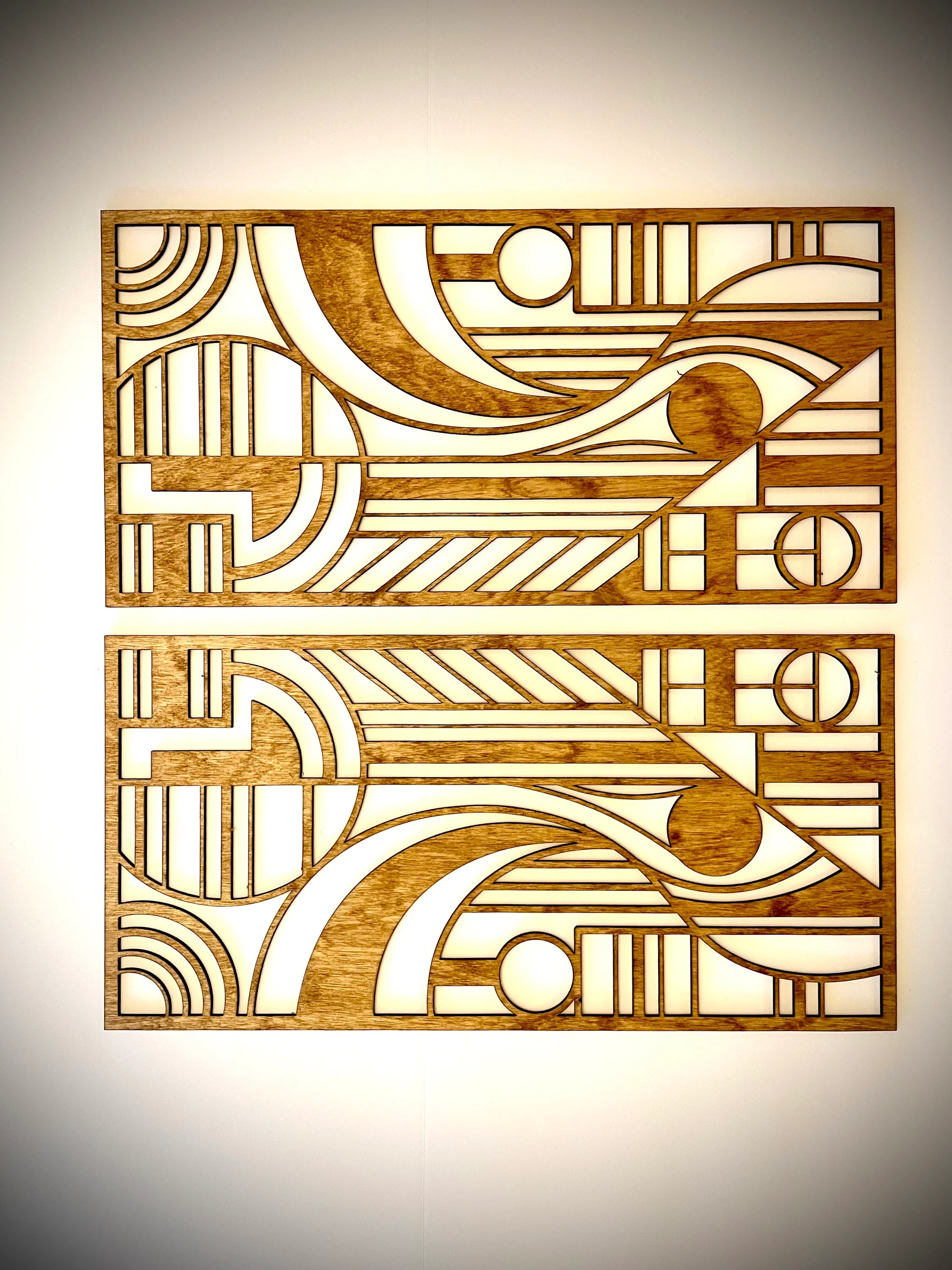 Boho Modern Frank Lloyd Wright-Inspired Art Deco Geometry 2-Panel Wood Wall Art