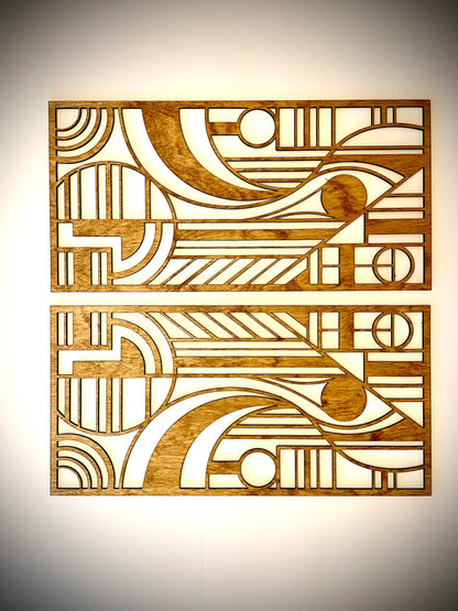 Boho Modern Frank Lloyd Wright-Inspired Art Deco Geometry 2-Panel Wood Wall Art