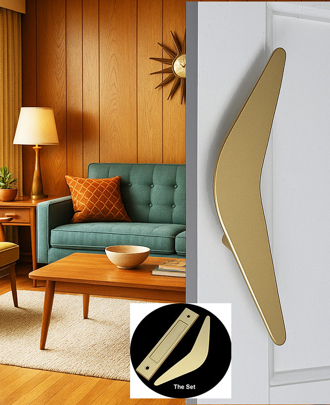 Mid Century Modern 2 Piece Boomerang Style Door Pull Set for Interior Sliding Doors - Sold as Set - Mid Century Modern Gal