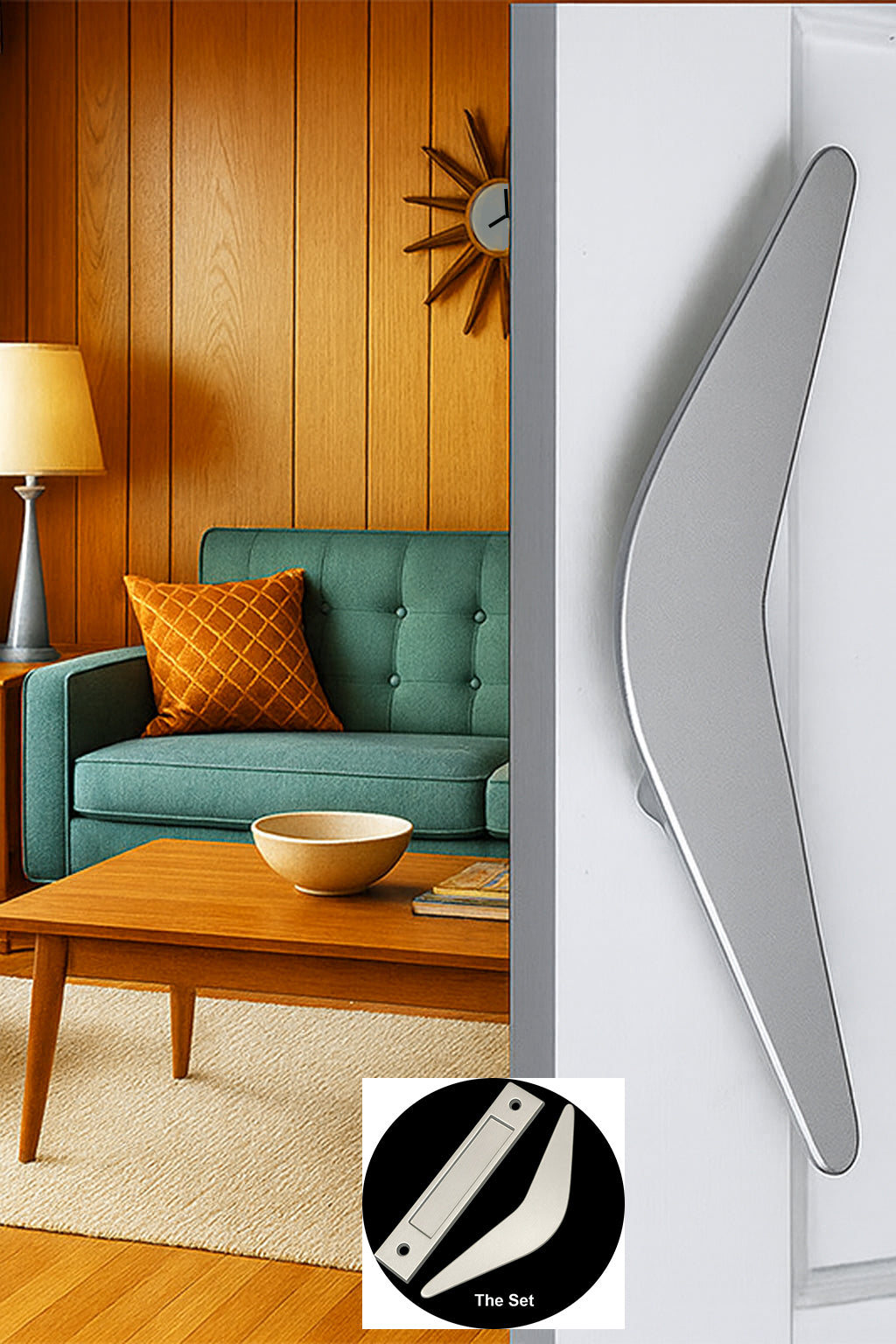 Mid Century Modern 2 Piece Boomerang Style Door Pull Set for Interior Sliding Doors - Sold as Set - Mid Century Modern Gal