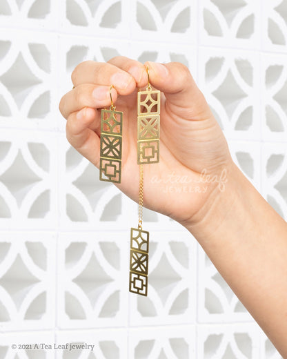 Retro Breeze Block Mid Century Modern Earrings - Gold - Mid Century Modern Gal