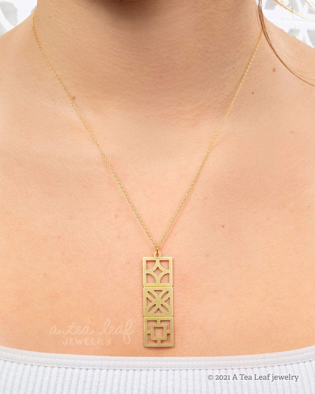 Retro Breeze Block Mid Century Modern Necklace - Gold - Mid Century Modern Gal
