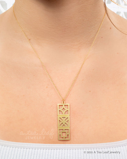 Retro Breeze Block Mid Century Modern Necklace - Gold - Mid Century Modern Gal