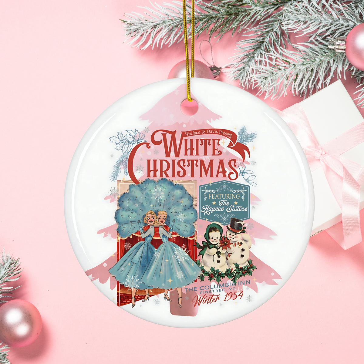 White Christmas Sister Sister, Vintage Christmas Ceramic Ornament, Retro Holiday Decor, Christmas Tree Decoration, Gift for Her - Mid Century Modern Gal