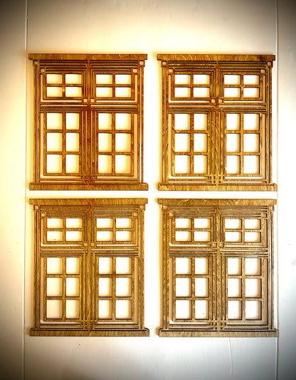 Craftsman Art Deco Frank Lloyd Wright-Inspired Windows 4-Panel Wood Wall Art