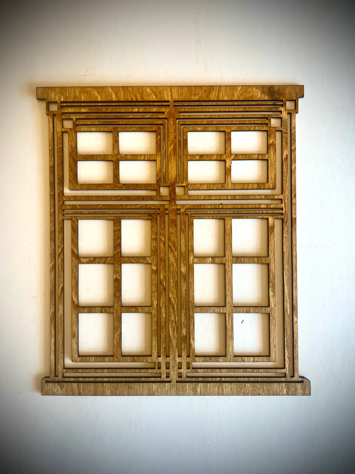 Craftsman Art Deco Frank Lloyd Wright-Inspired Windows 4-Panel Wood Wall Art