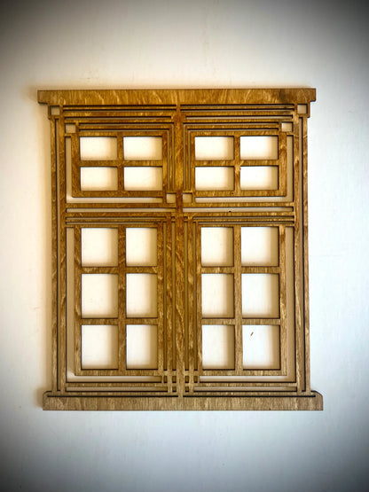 Craftsman Art Deco Frank Lloyd Wright-Inspired Windows 4-Panel Wood Wall Art