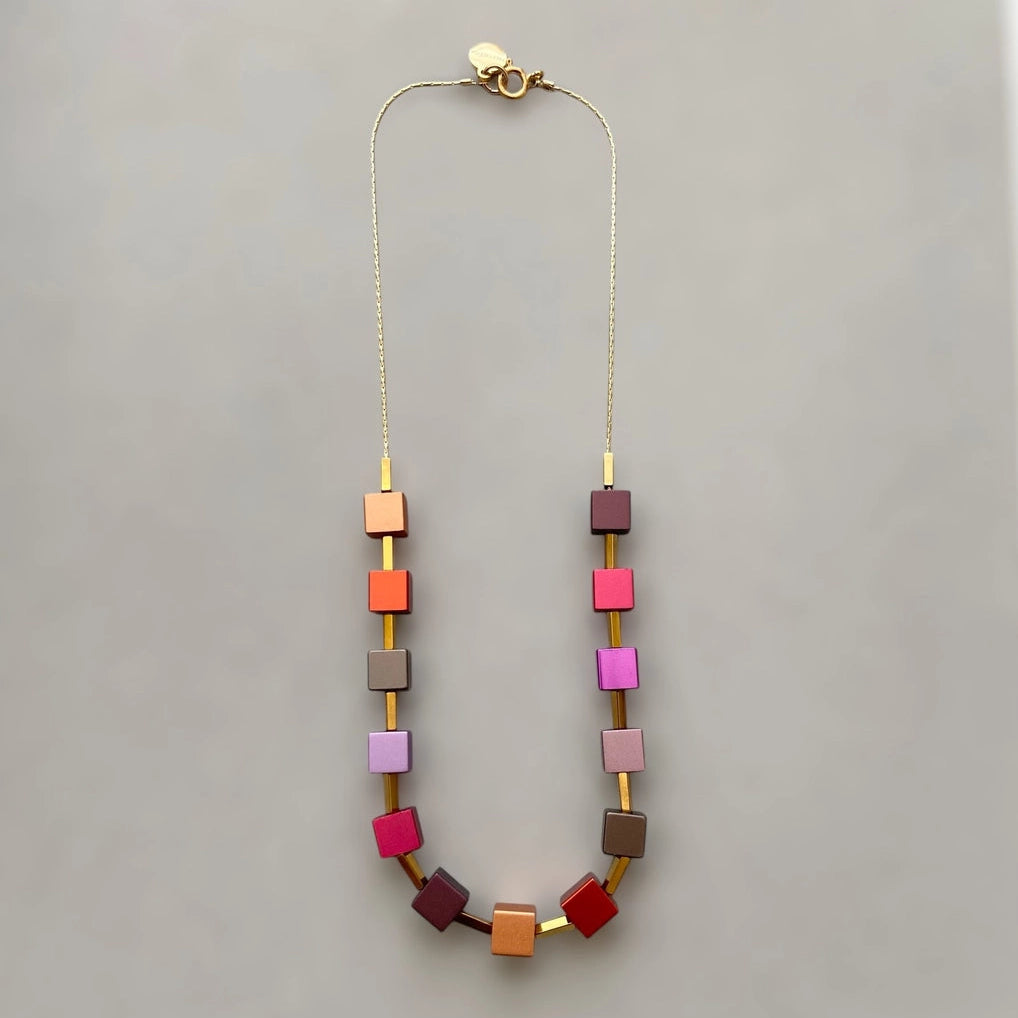 Cube Necklace - Desert Red - Mid Century Modern Gal