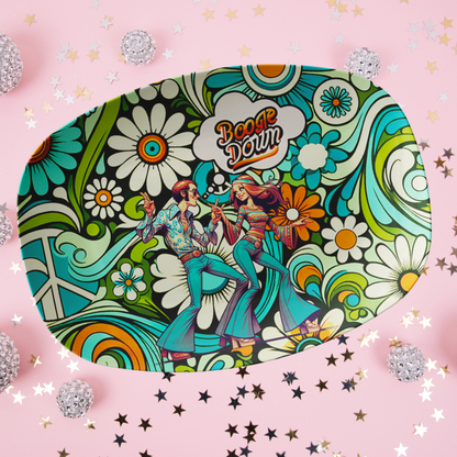 70s Disco Party, 70s Era Party Platter, Flower Power, Hippie Dance Party - Mid Century Modern Gal