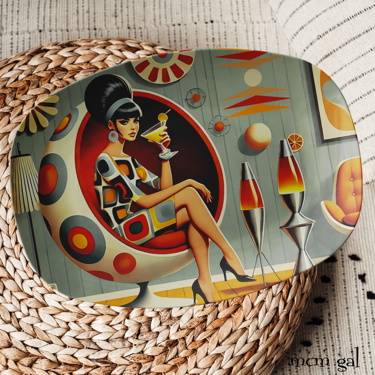 Mid Century Modern Barware Retro Gal, Kitschy Party Platter - Mid Century Modern Gal