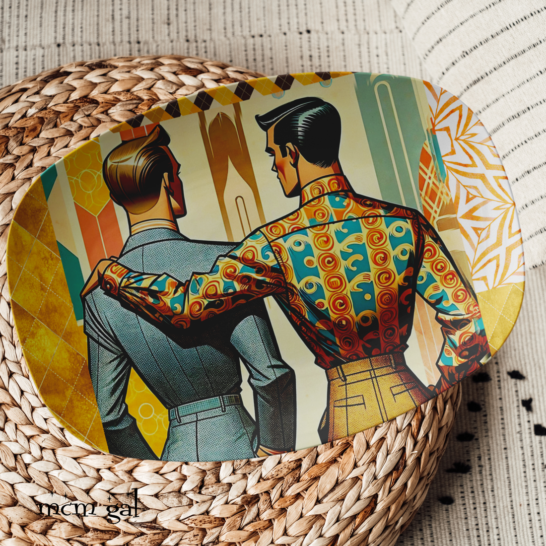 Mid Century Modern Gentleman, Retro Party Platter, Gay Male Couple