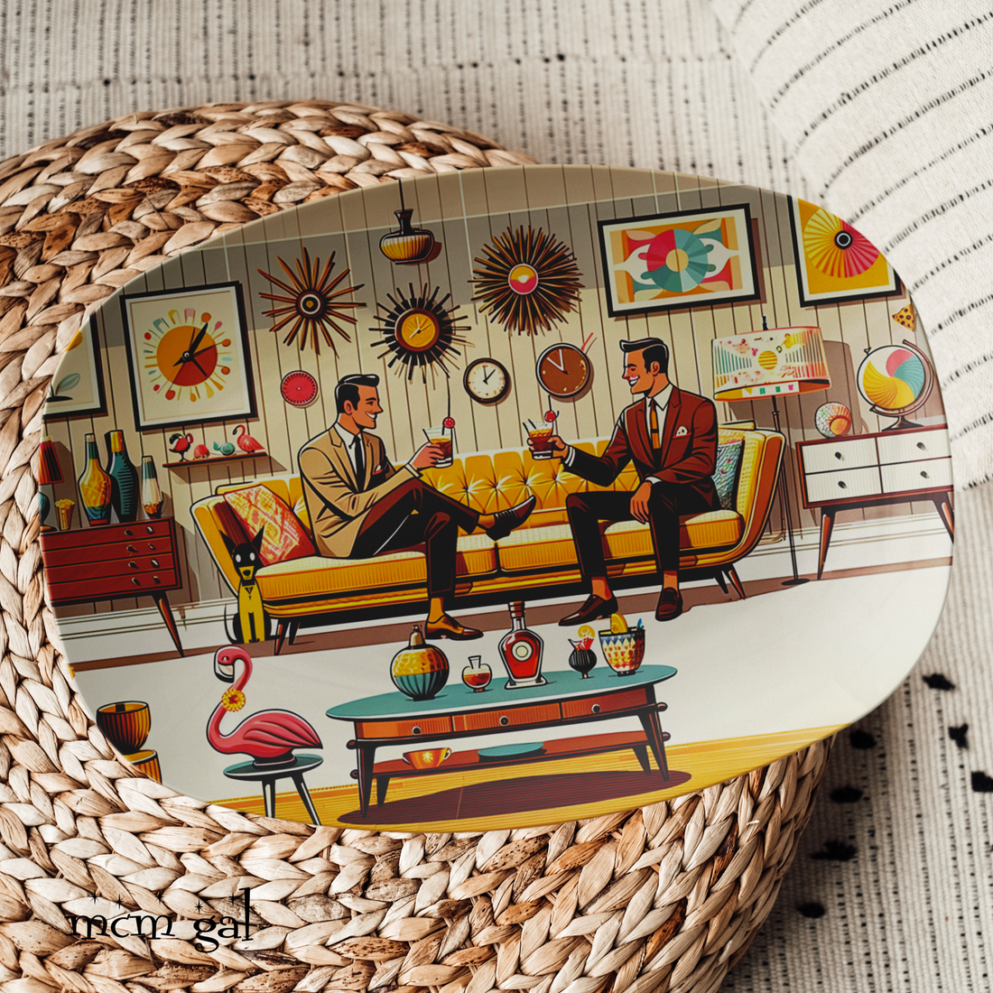 Mid Century Modern Party Platter, Dapper Dudes, Kitschy Retro LGBTQ Gifts