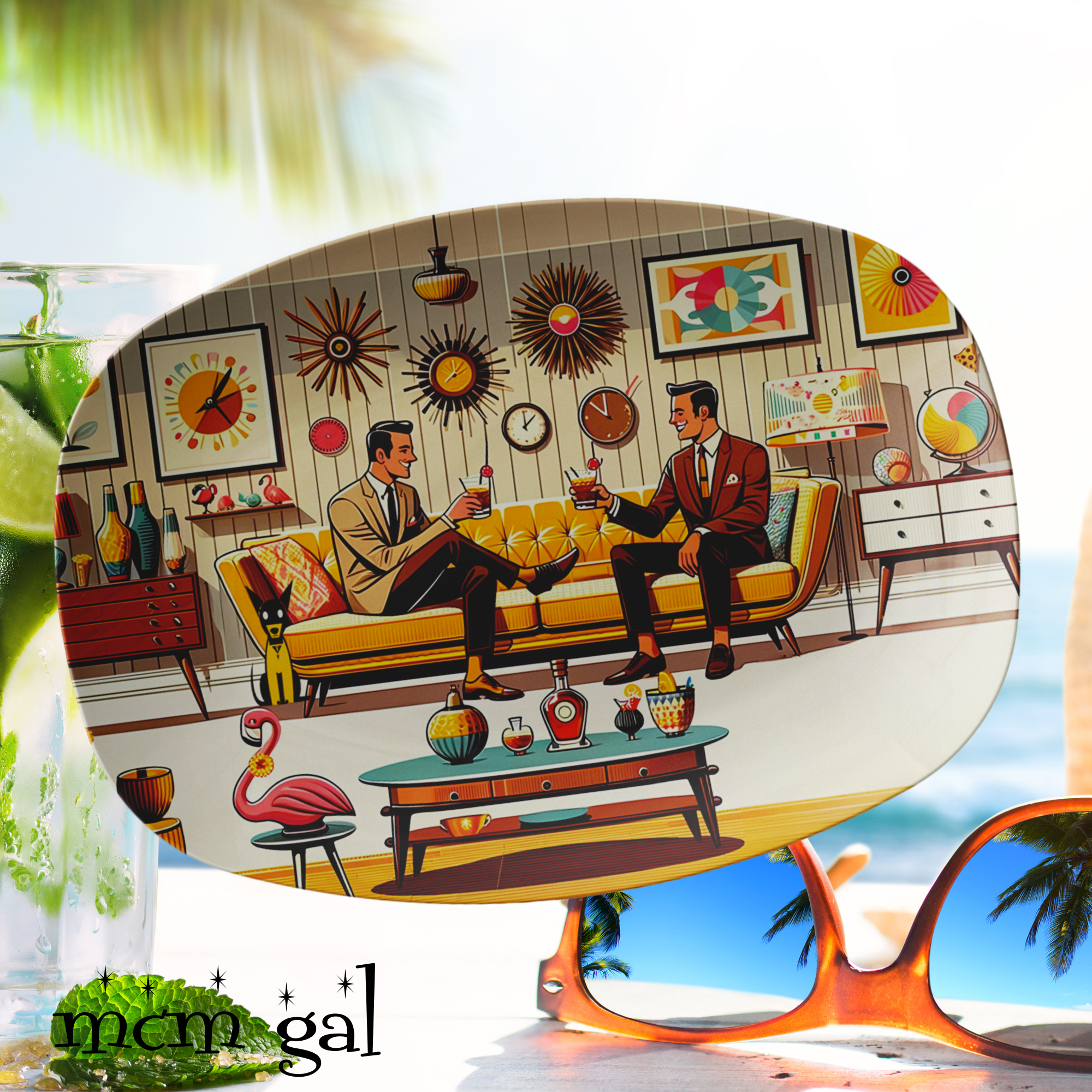 Mid Century Modern Party Platter, Dapper Dudes, Kitschy Retro LGBTQ Gifts